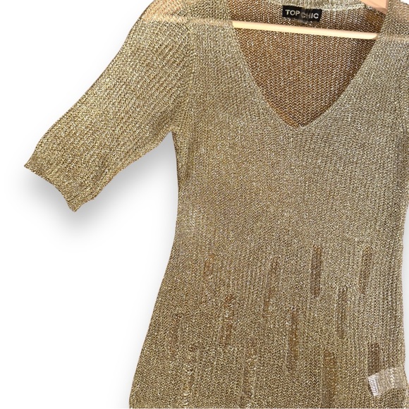 Gold Metallic Knit Top with 3/4 Sleeves - Shimmer & Shine Size Small - Picture 11 of 13
